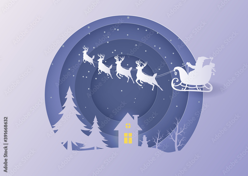 custom made wallpaper toronto digitalMarry christmas with Deer and santa claus driving in a sleigh with snow in the winter season.