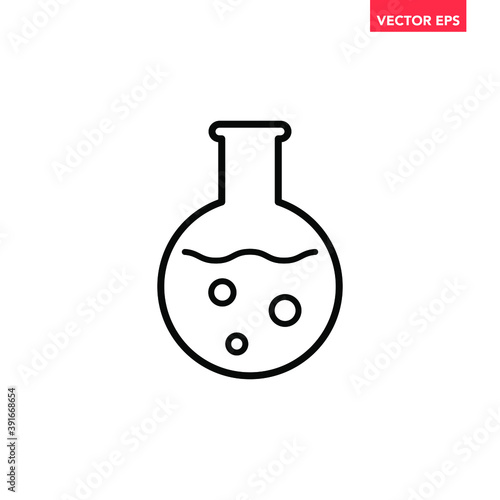 Black single boiling flask line icon, simple scientific lab ware flat design vector pictogram, infographic vector for app logo web website button ui ux interface elements isolated on white background