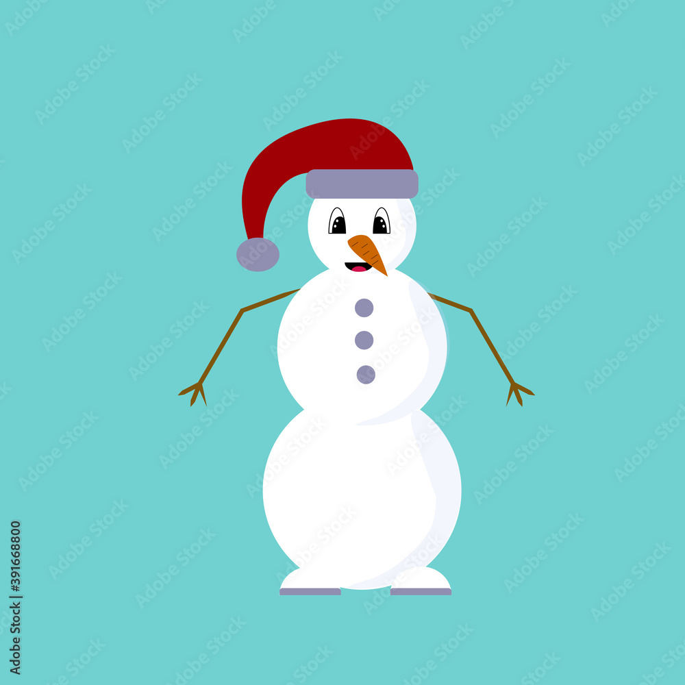 Cheerful snowman on a turquoise background