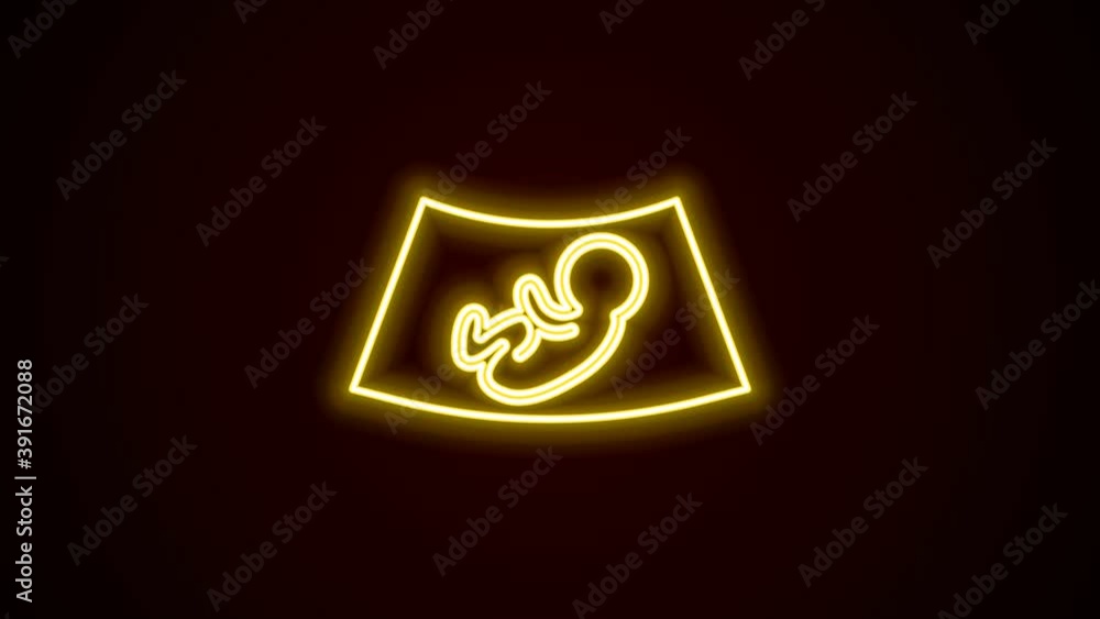 Glowing neon line Ultrasound of baby icon isolated on black background. Fetus. 4K Video motion graphic animation Glowing neon line Ultrasound of baby icon isolated on black background. Fetus. 4K Video motion graphic animation