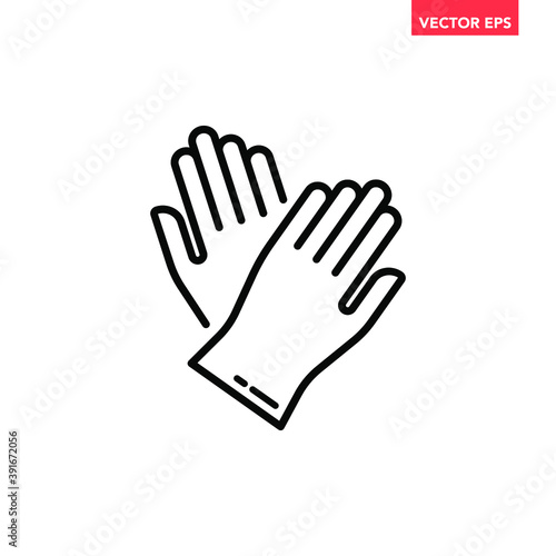 Black single pair of rubber gloves line icon, simple washing wear flat design vector pictogram, infographic vector for app logo web website button ui ux interface elements isolated on white background