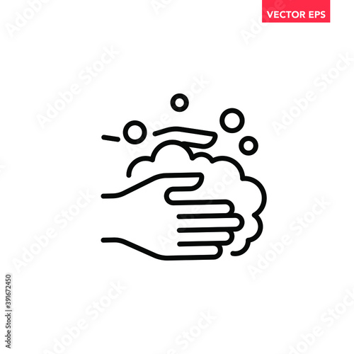 Black single washing hands line icon, simple healthy clean up flat design vector pictogram, infographic vector for app logo web website button ui ux interface elements isolated on white background