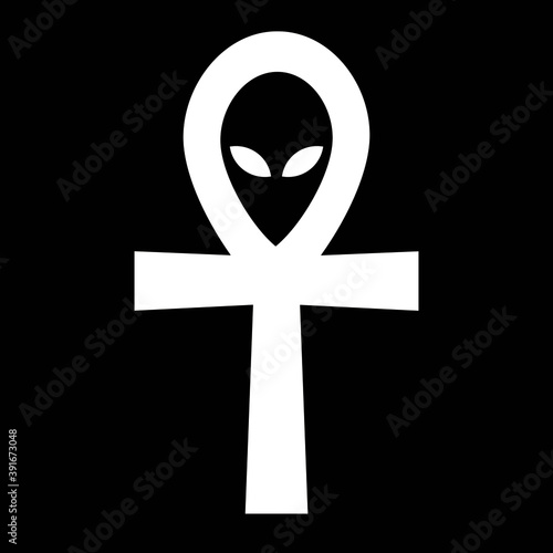 Vector illustration of a white cross with a hidden black devil. Vector Greek cross.