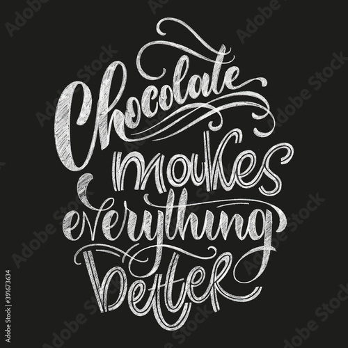 Chocolate hand lettering chalk quote. Christmas winter word composition. Vector design elements for t-shirt, bag, poster, card, sticker and menu