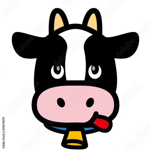 年賀状素材丑年牛年｜ベロを出すシンプルな牛のアイコン　イラストCow  cartoon