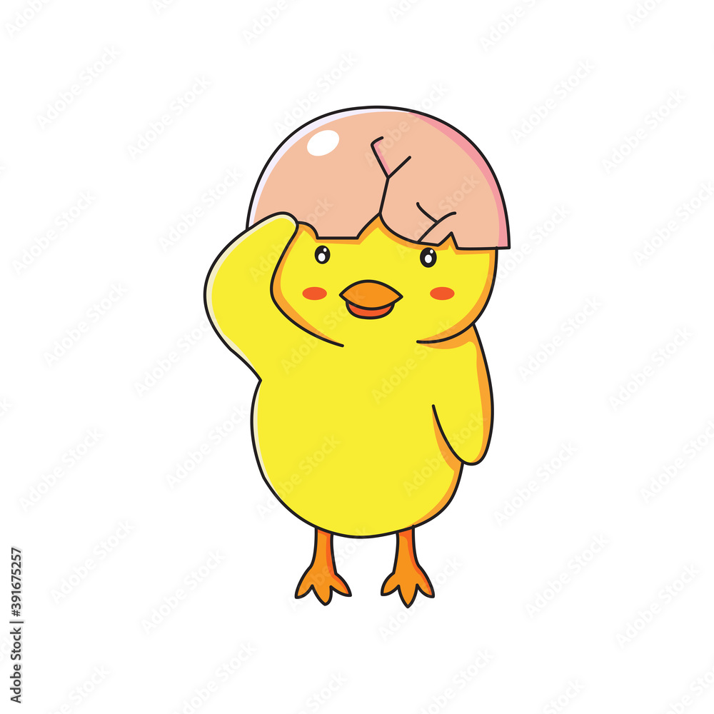 cute illustrations of chicks, posing a salute pose, suitable for use as stickers, hanging keys and cute elements in your designs