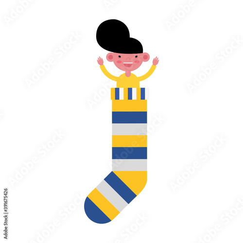boy in sock with colors stripes down symbol