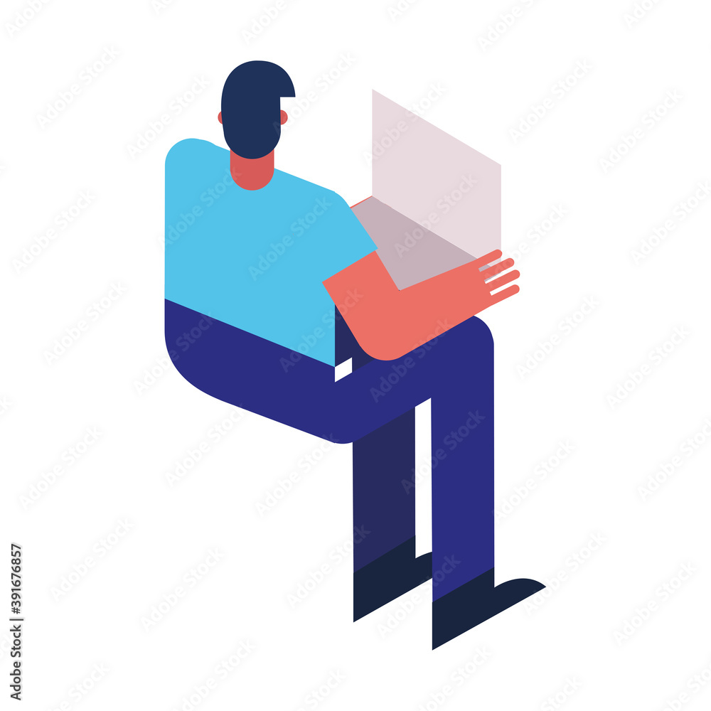 man using laptop computer technology icon man using laptop computer technology icon