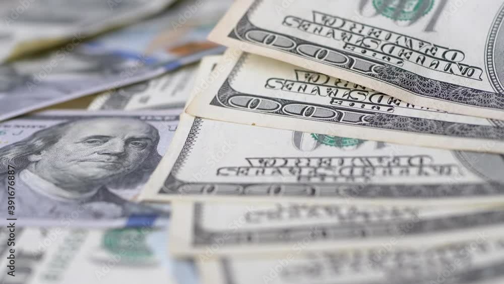 Lots of Spread out American Bills on Table. Banknotes of One Hundred US Dollars Lots of Spread out American Bills on Table. Banknotes of One Hundred US Dollars