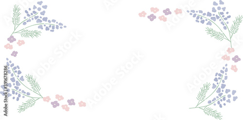 春　青い小花　フレーム　シンプル　手描き