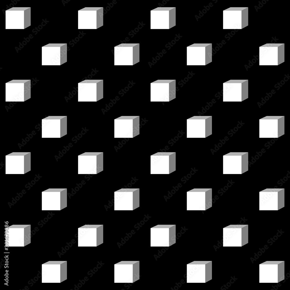 3D geometric white box seamless pattern on black background 3D geometric white box seamless pattern on black background