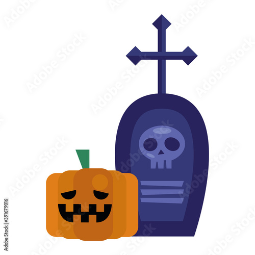 halloween stone graveyard with pumpkin