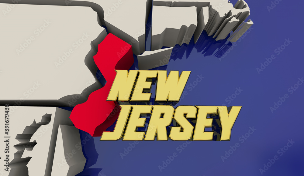 New Jersey Garden State Map United States America USA NJ Render 3d