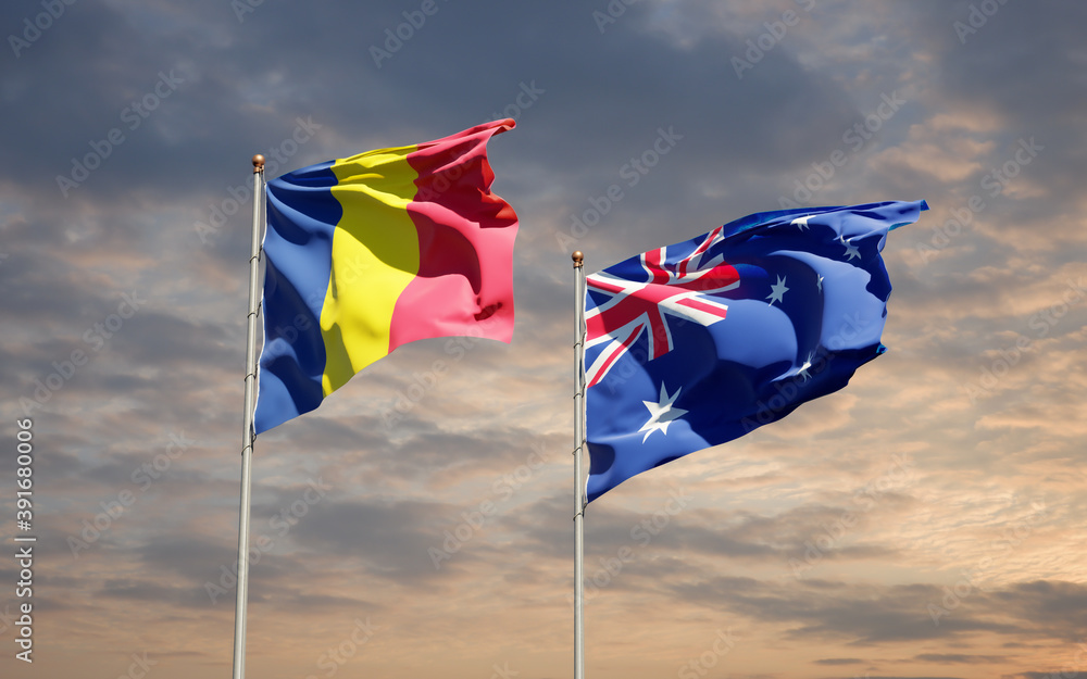 Beautiful national state flags of Australia and Chad. Beautiful national state flags of Australia and Chad.