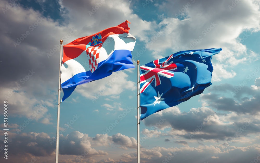 Beautiful national state flags of Australia and Croatia. Beautiful national state flags of Australia and Croatia.