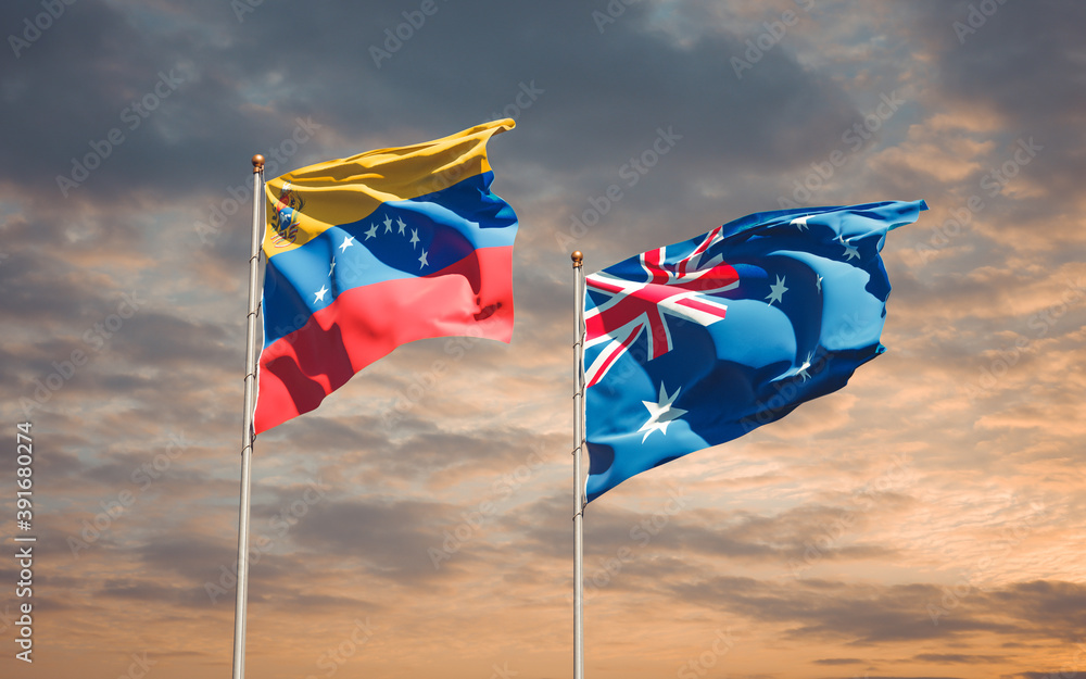 Beautiful national state flags of Venezuela and Australia. Beautiful national state flags of Venezuela and Australia.