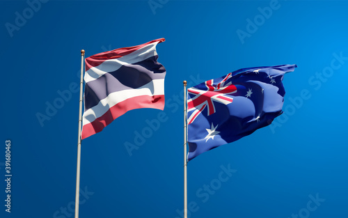 Beautiful national state flags of Thailand and Australia.