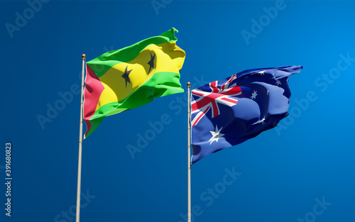 Beautiful national state flags of Sao Tome and Principe and Australia.