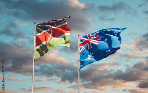 Beautiful national state flags of Kenya and Australia.