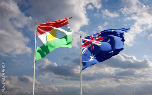 Beautiful national state flags of Kurdistan and Australia.