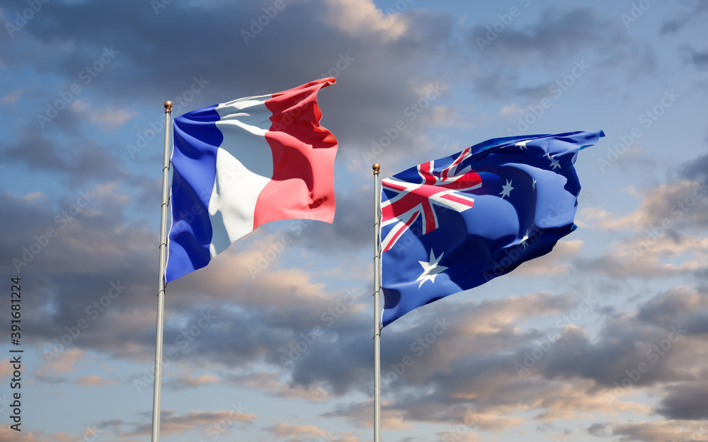 Beautiful national state flags of France and Australia. Beautiful national state flags of France and Australia.