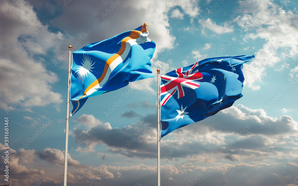 Beautiful national state flags of Marshall Islands and Australia. Beautiful national state flags of Marshall Islands and Australia.