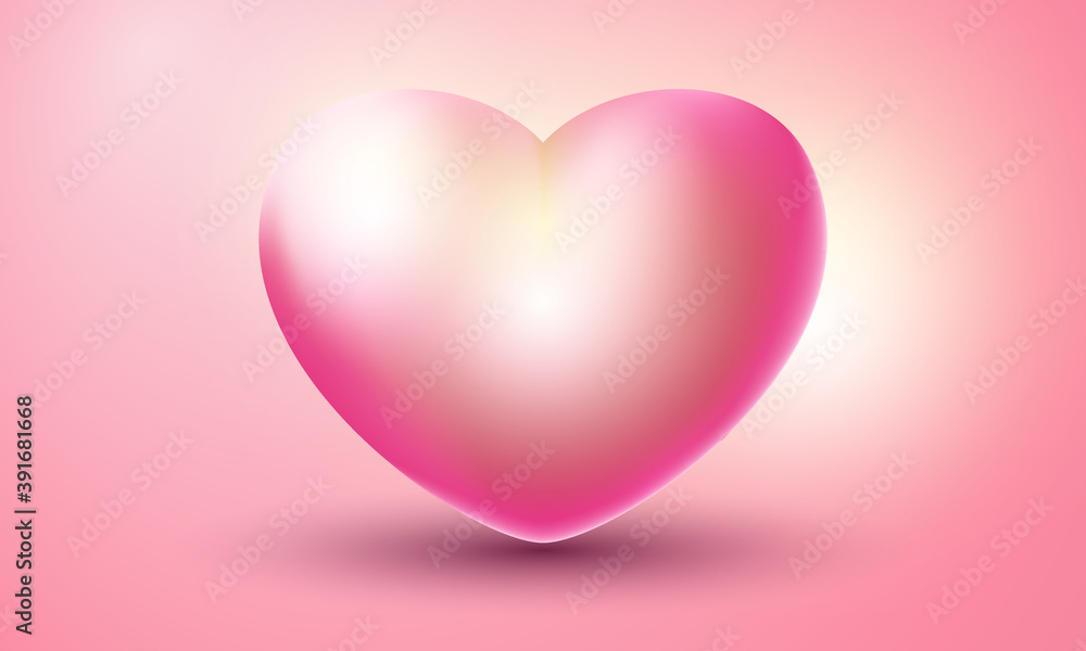 3d love heart vector in pink, for valentine's day concept design. Modern and luxurious backgrounds for web and print media.