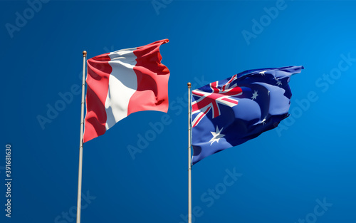 Beautiful national state flags of Peru and Australia.