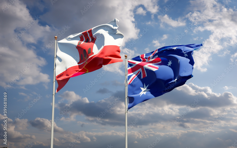 Beautiful national state flags of Gibraltar and Australia. Beautiful national state flags of Gibraltar and Australia.