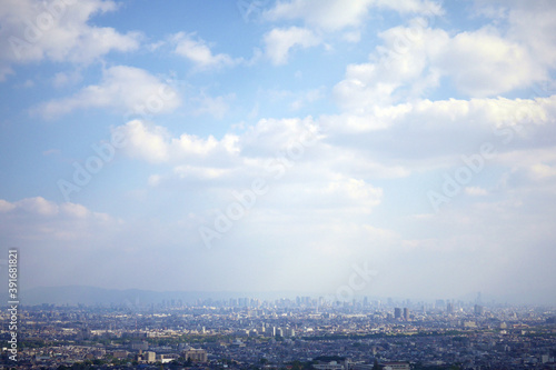 Osaka City, Japan panoramic overview landscape on a sunny day