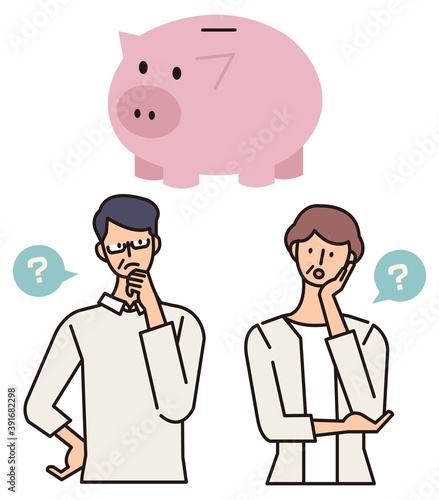 豚の貯金箱と家族のイラスト　お金に関する疑問