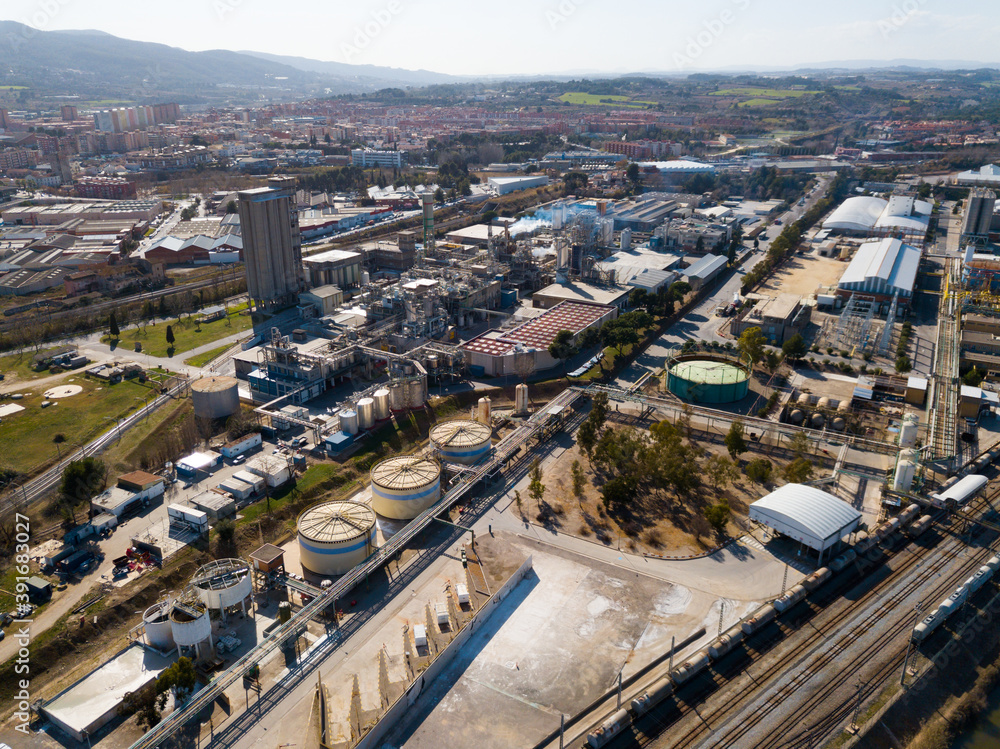 Aerial view of big industrial zone of chemical factory