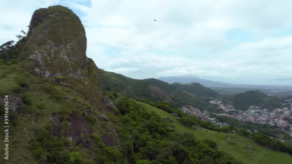 Aerial landscape of the Fonte Grande State Park and the city of Vitoria. Video recorded Vitoria, Espirito Santo in 2020. Aerial landscape of the Fonte Grande State Park and the city of Vitoria. Video recorded Vitoria, Espirito Santo in 2020.