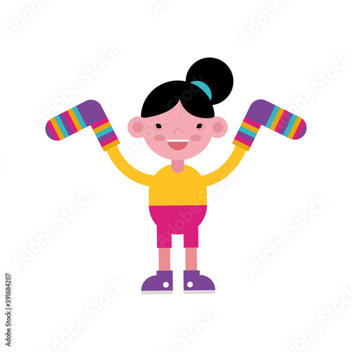 girl with socks pair colors stripes down symbol