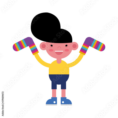 boy with socks pair colors stripes down symbol
