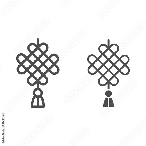 Chinese pattern line and solid icon, chinese mid autumn festival concept, celtic weave sign on white background, hanging amulet from china icon in outline style for web design. Vector graphics.