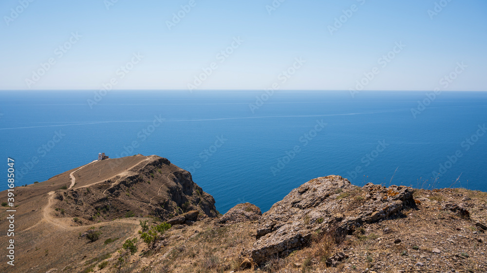 sea view from the mountain, lighthouse on the edge sea view from the mountain, lighthouse on the edge