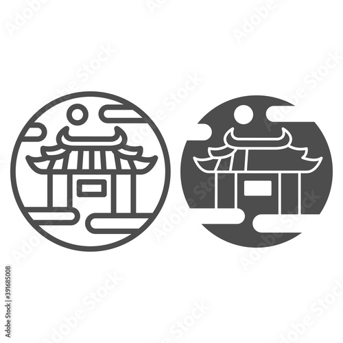 Chinese gates line and solid icon, chinese mid autumn festival concept, Lunar palace sign on white background, national architecture icon in outline style for mobile concept. Vector graphics.