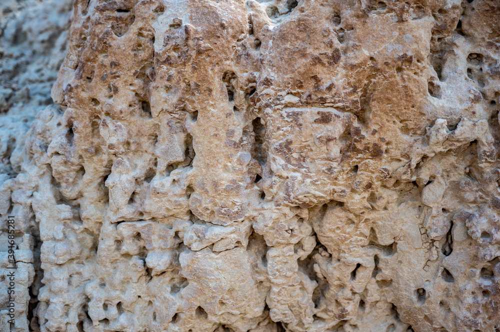 Close focus on geological formation in badlands of South Dakota, USA Close focus on geological formation in badlands of South Dakota, USA