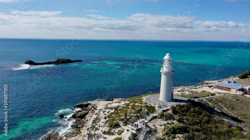 Rottnest Island Lighthouse Orbit Aerial Drone Footage 4k 