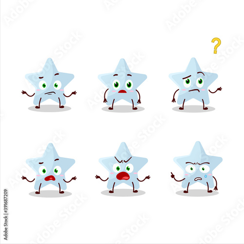 Cartoon character of blue star with what expression