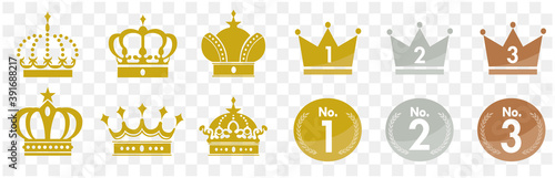 Gold Crown Icons Set Vector
