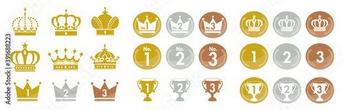 Gold Crown Icons Set Vector
