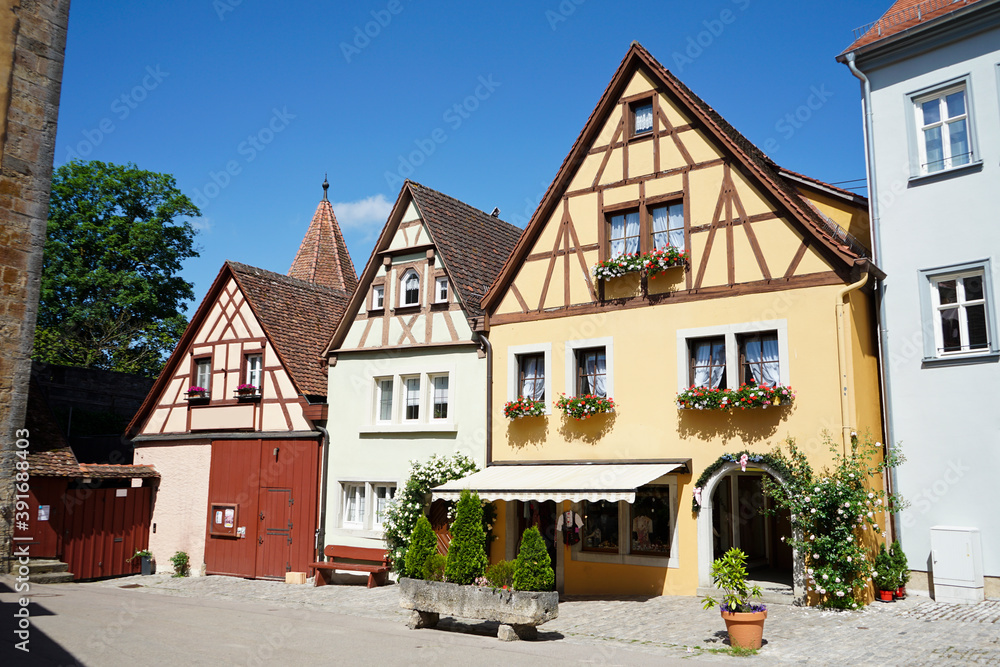 Bavaria Style, German architecture. Ancient half-timbered houses and Old style building in Bavaria, Germany.