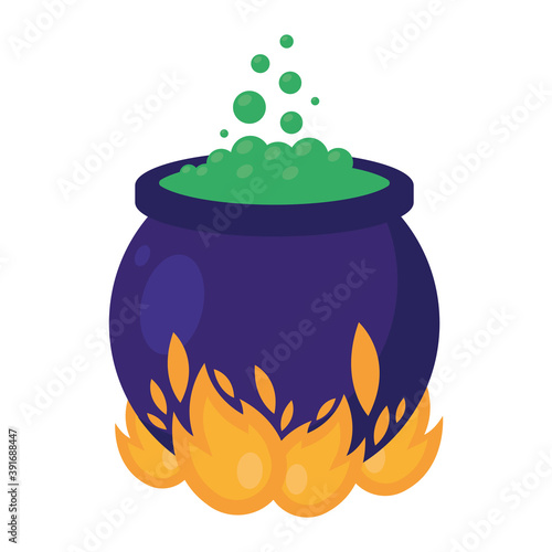 halloween cauldron pot with fire flames