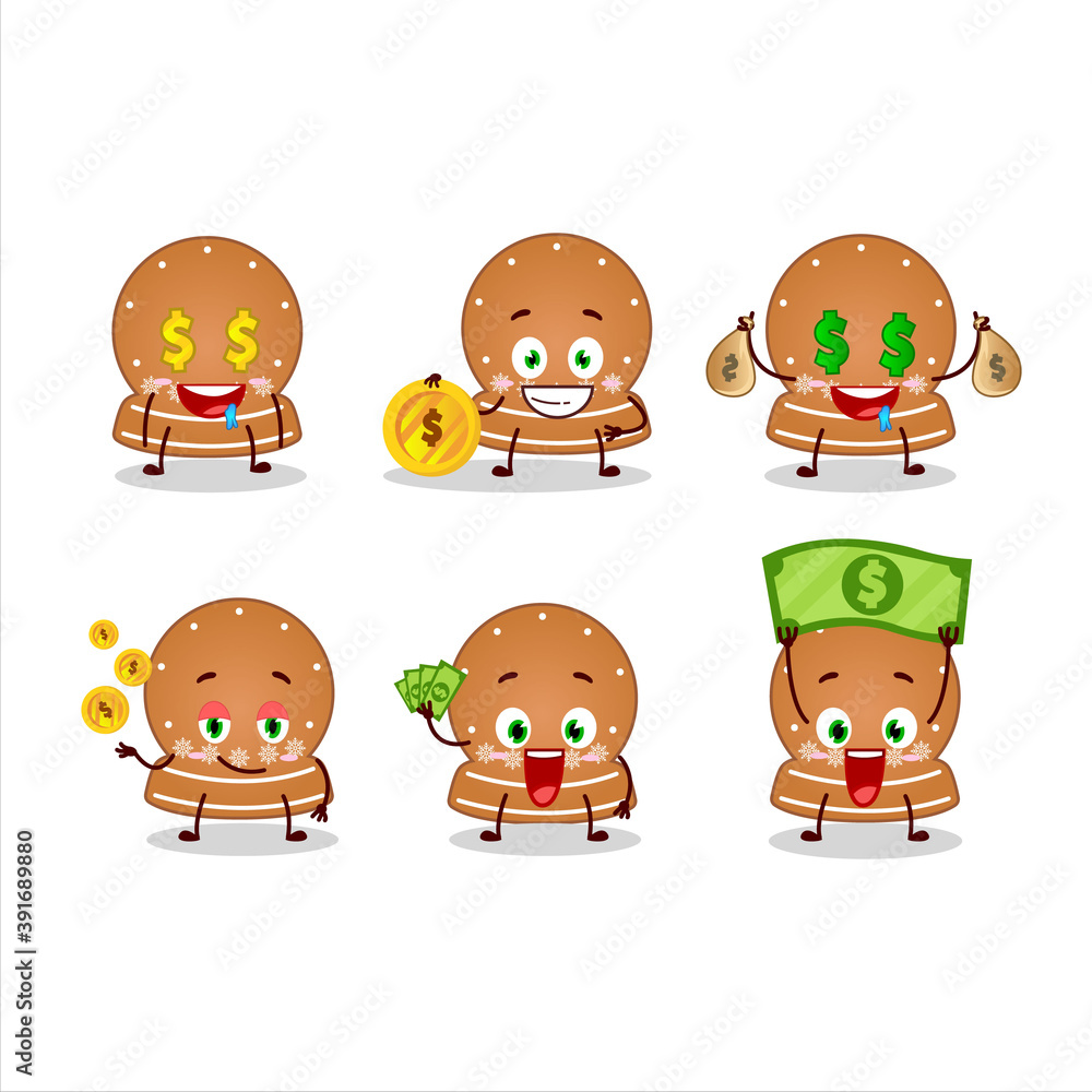 Snowball cookies cartoon character with cute emoticon bring money Snowball cookies cartoon character with cute emoticon bring money