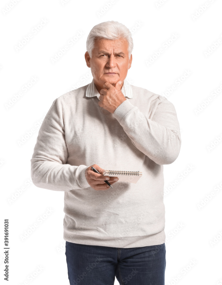 Senior male psychologist on white background