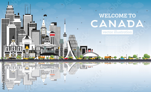 Welcome to Canada City Skyline with Gray Buildings and Blue Sky.