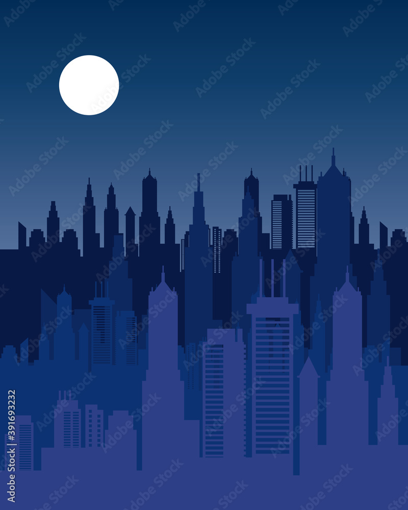 cityscape skyline at night scene icon
