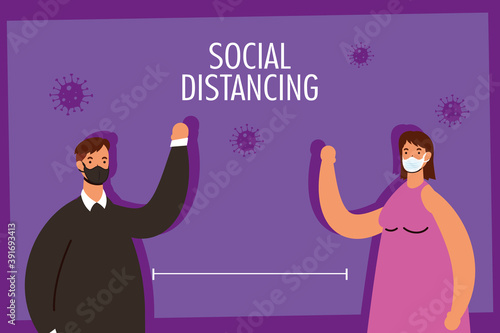 couple practicing social distancing characters